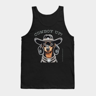 COWBOY UP! (Black and tan dachshund with black cowboy hat) Tank Top